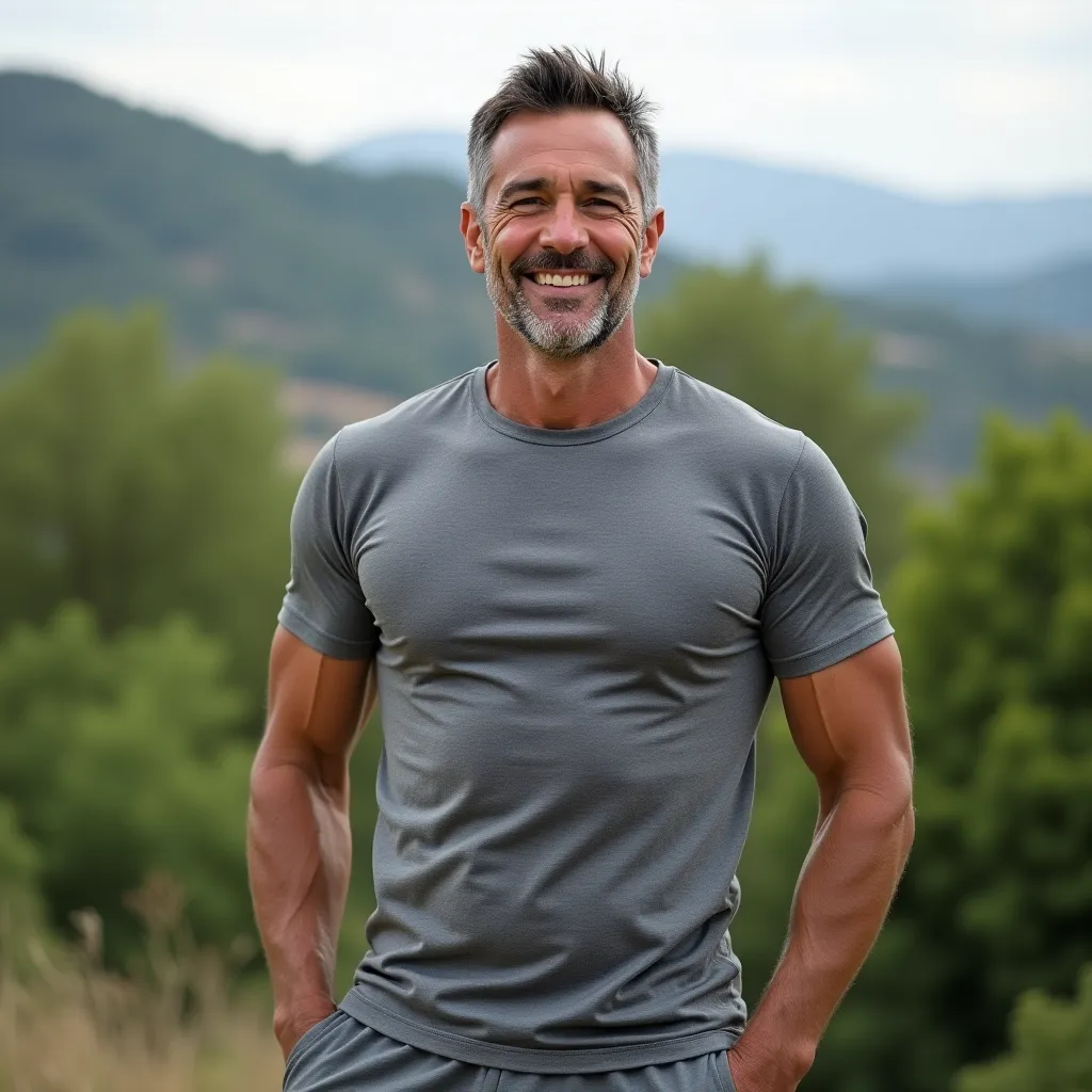 Hombre meditando al aire libre en un parque.
